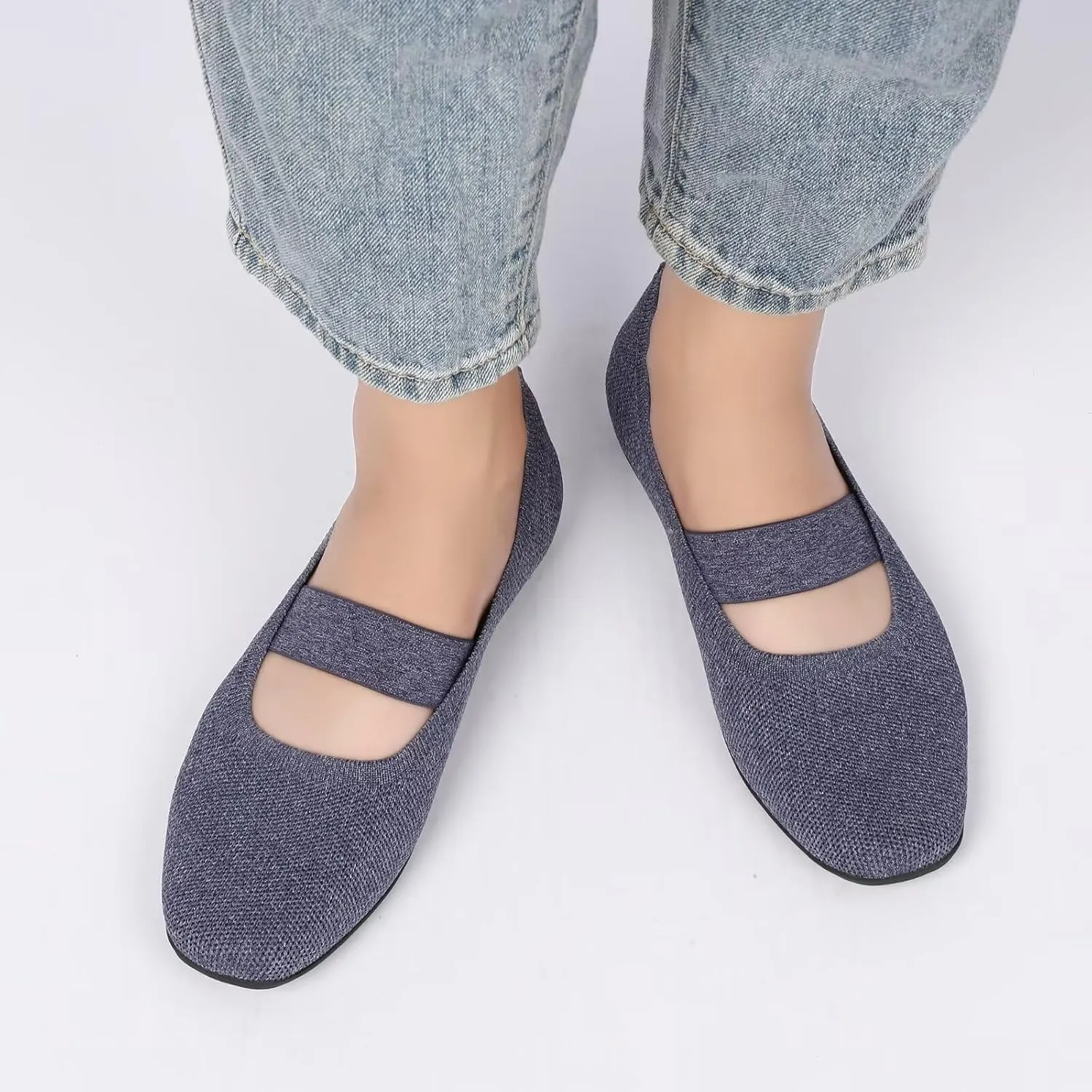 Women’s Flats Shoes Knit Mary Jane Ballet Flat Comfort Walking Dressy Work Office Ballerina Slip-on Shoes with Strap