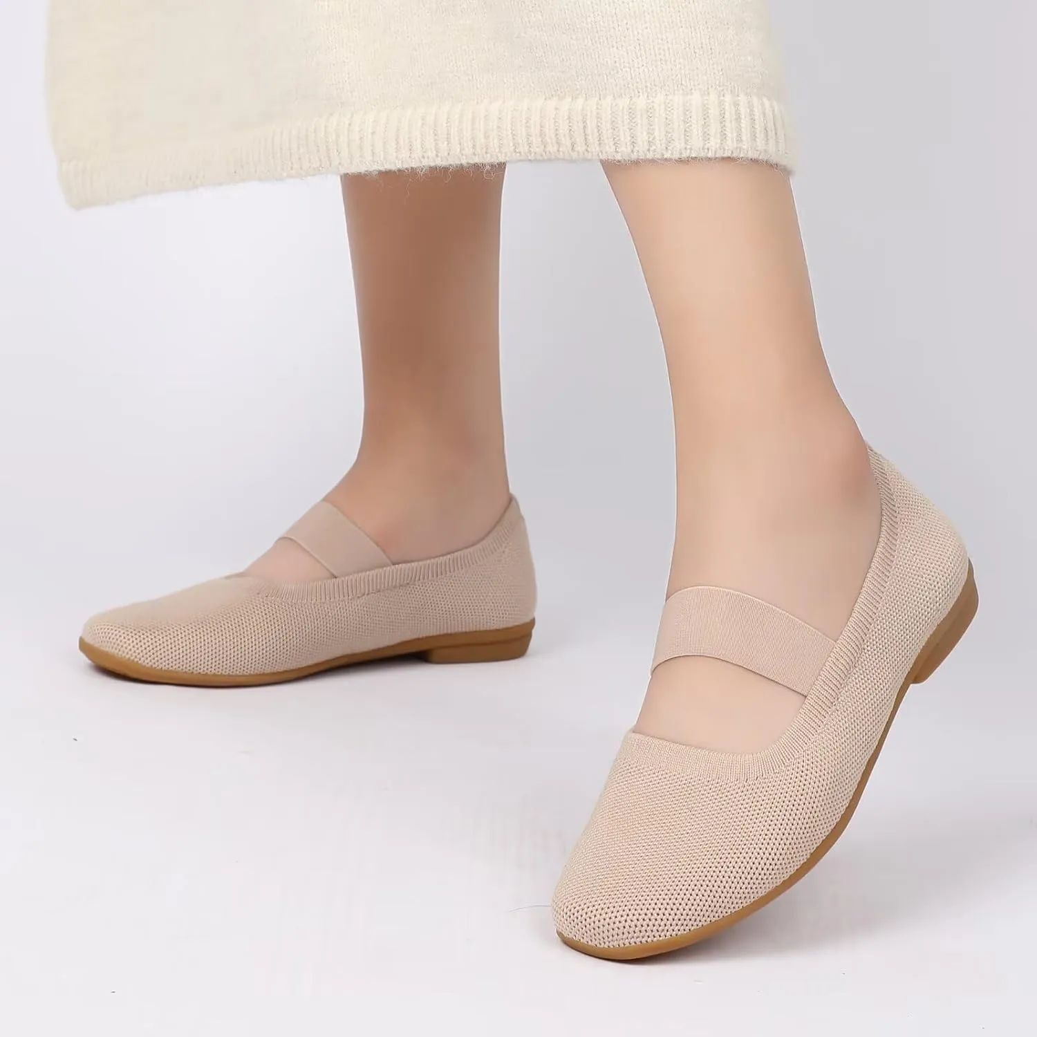Women’s Flats Shoes Knit Mary Jane Ballet Flat Comfort Walking Dressy Work Office Ballerina Slip-on Shoes with Strap
