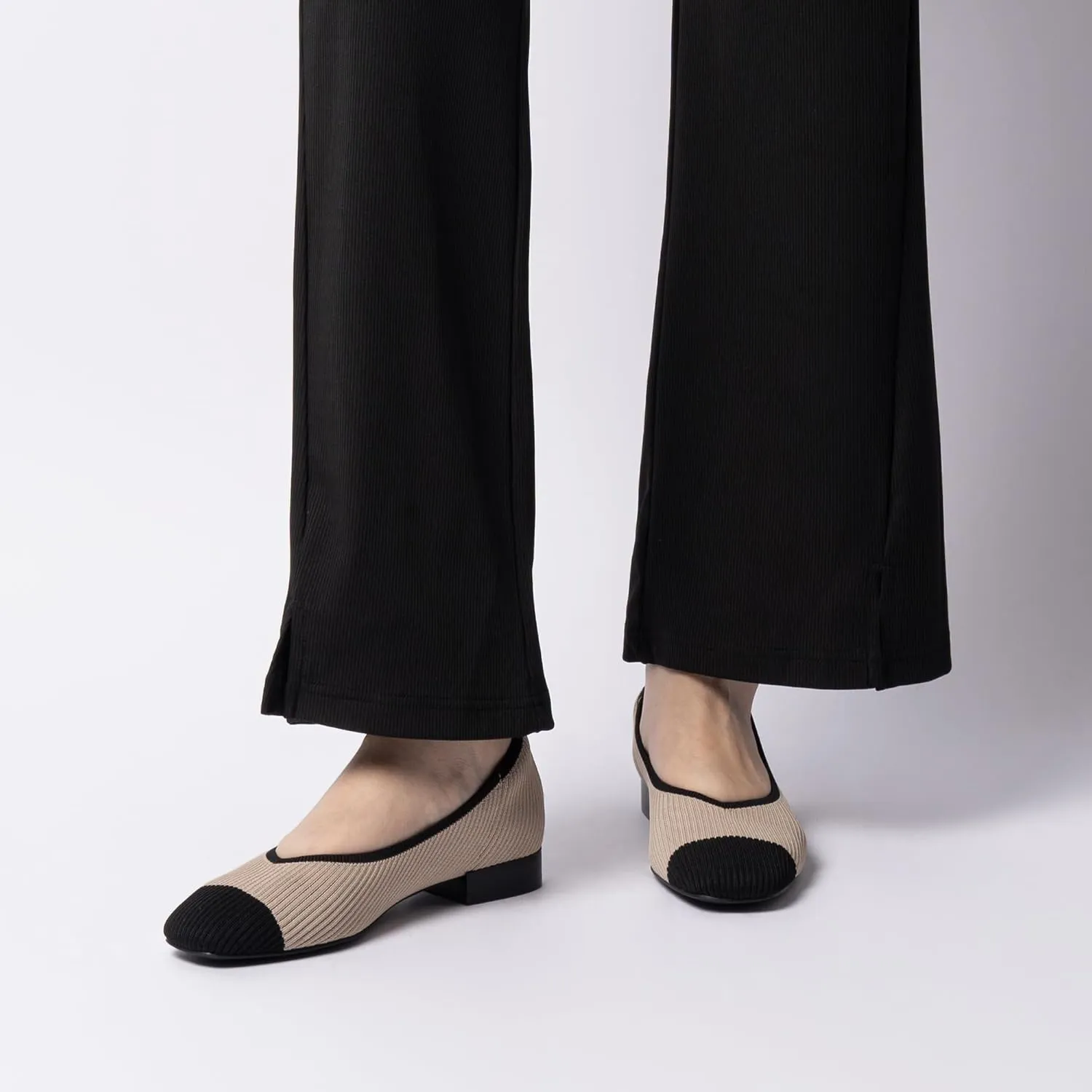 Women's Flats with Arch Support, Square Toe Ballet Flats, Comfortable Slip On Knit Dress Shoe, Anti-Loose Shoe Band Included 6-11