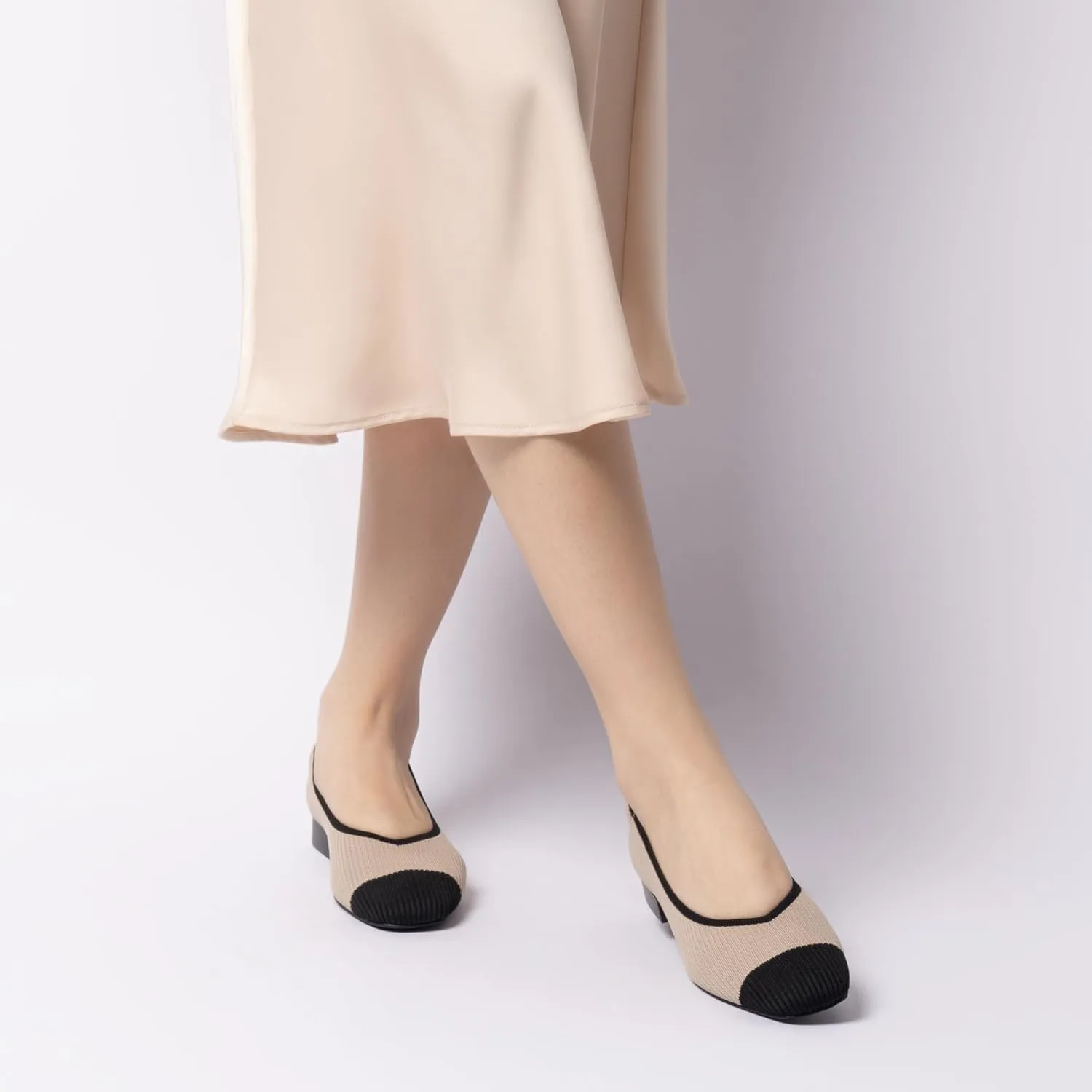 Women's Flats with Arch Support, Square Toe Ballet Flats, Comfortable Slip On Knit Dress Shoe, Anti-Loose Shoe Band Included 6-11