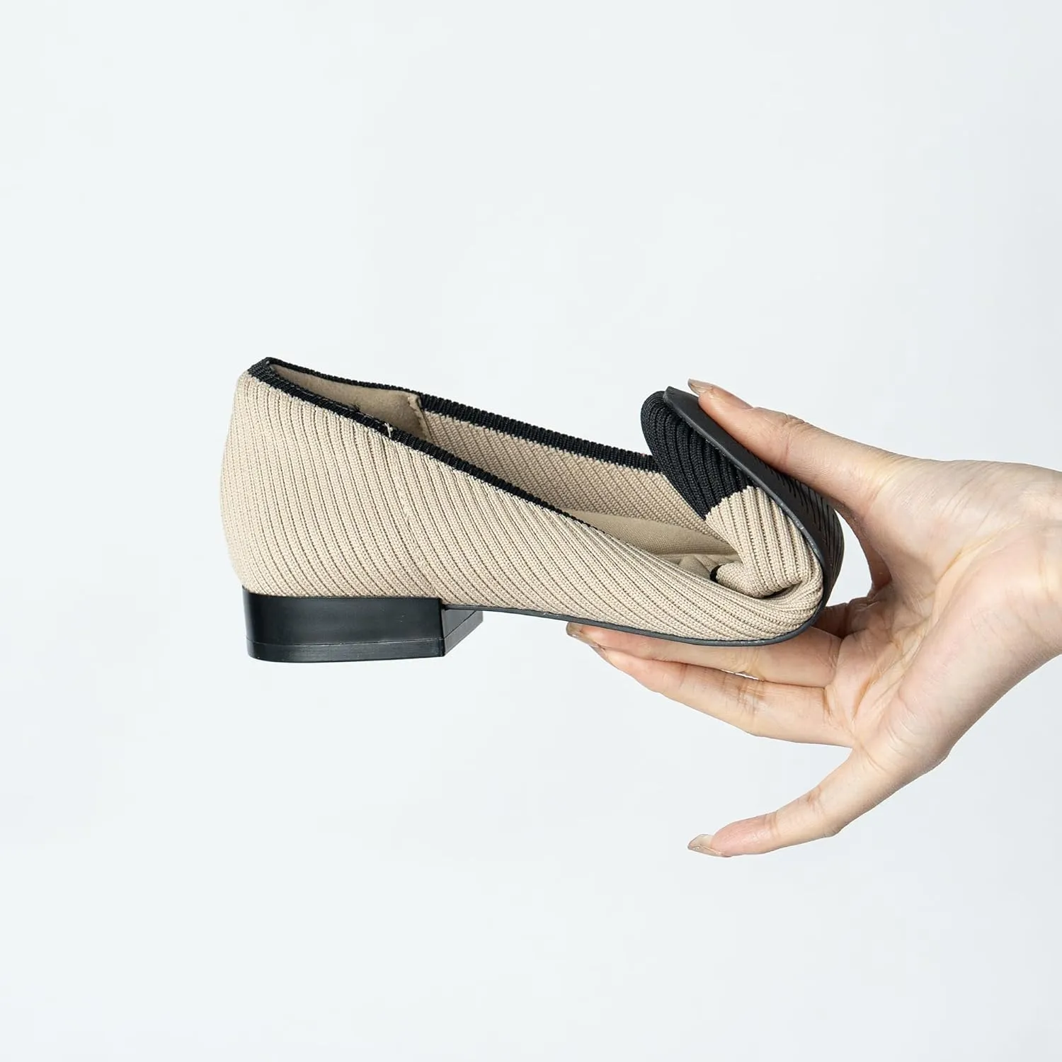 Women's Flats with Arch Support, Square Toe Ballet Flats, Comfortable Slip On Knit Dress Shoe, Anti-Loose Shoe Band Included 6-11