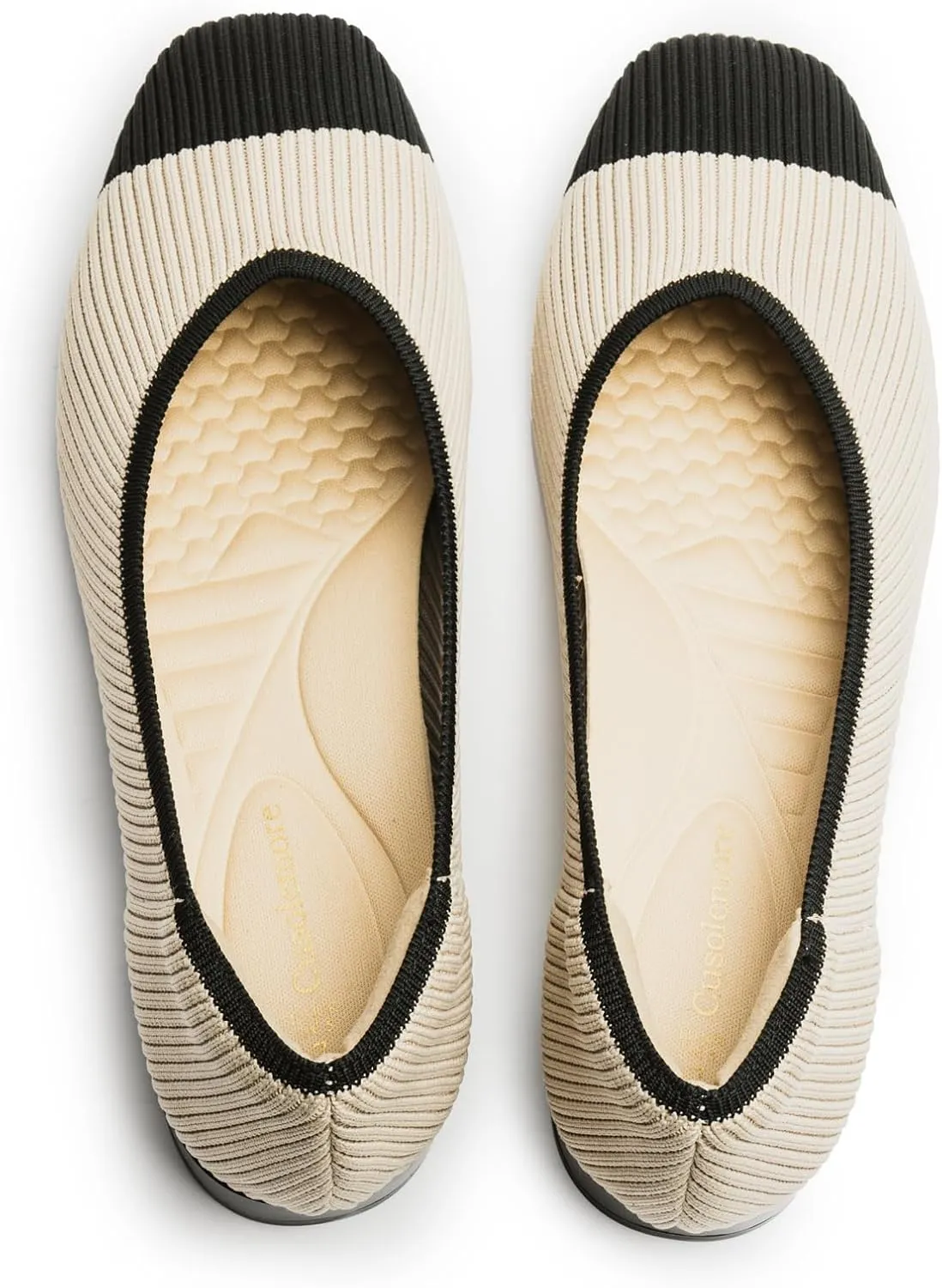 Women's Flats with Arch Support, Square Toe Ballet Flats, Comfortable Slip On Knit Dress Shoe, Anti-Loose Shoe Band Included 6-11