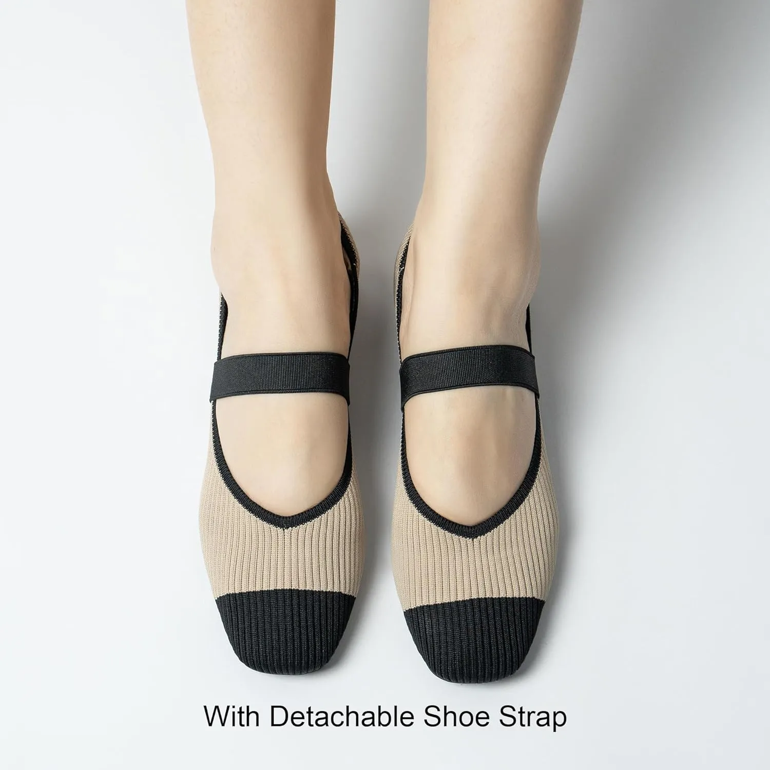 Women's Flats with Arch Support, Square Toe Ballet Flats, Comfortable Slip On Knit Dress Shoe, Anti-Loose Shoe Band Included 6-11