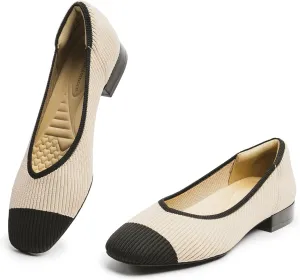 Women's Flats with Arch Support, Square Toe Ballet Flats, Comfortable Slip On Knit Dress Shoe, Anti-Loose Shoe Band Included 6-11