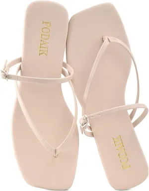 Women's Flip Flops Flat Sandals for Women Summer Beach Thong Fashion Square Toe Slip On Slides