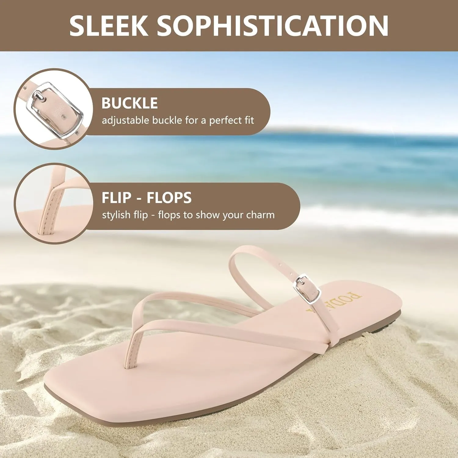 Women's Flip Flops Flat Sandals for Women Summer Beach Thong Fashion Square Toe Slip On Slides