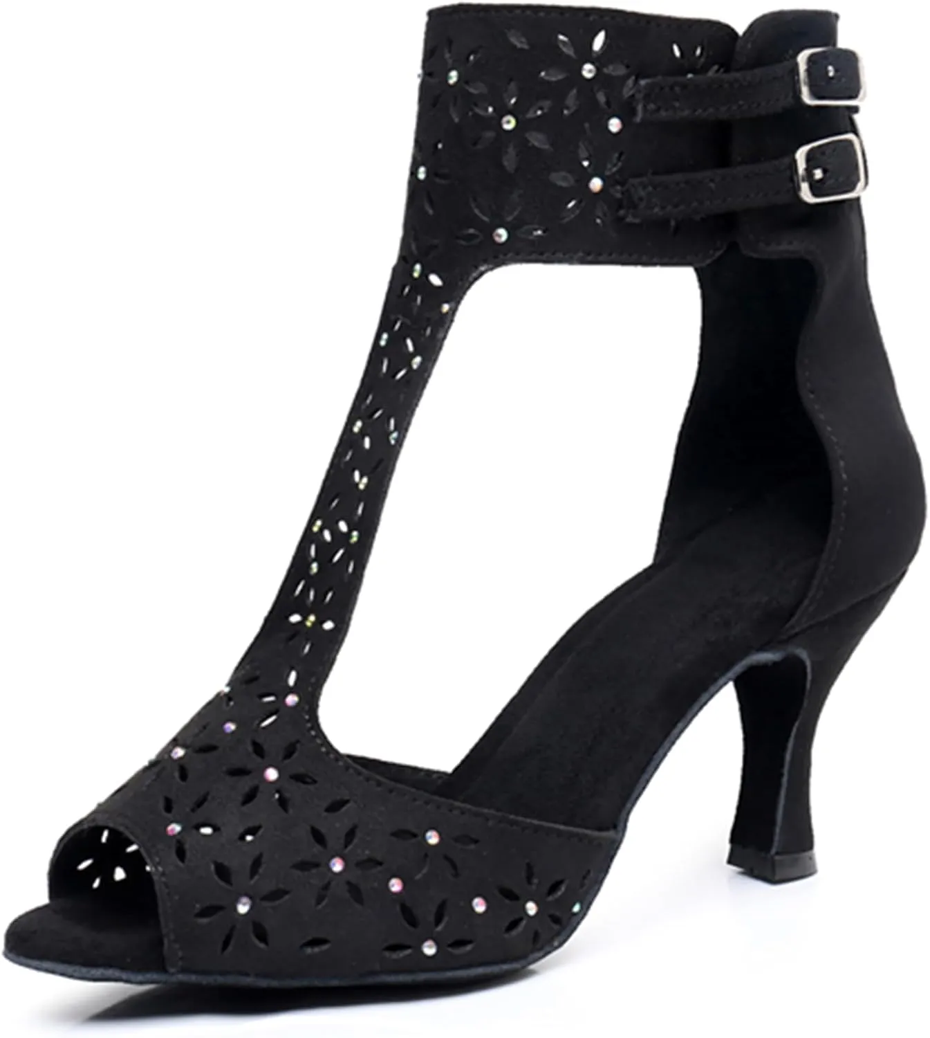 Womens Girls Best Dancing Shoes T-Strap Ballroom Dance Heels Cutout Party Prom Ankle Sandals with Buckle X3233