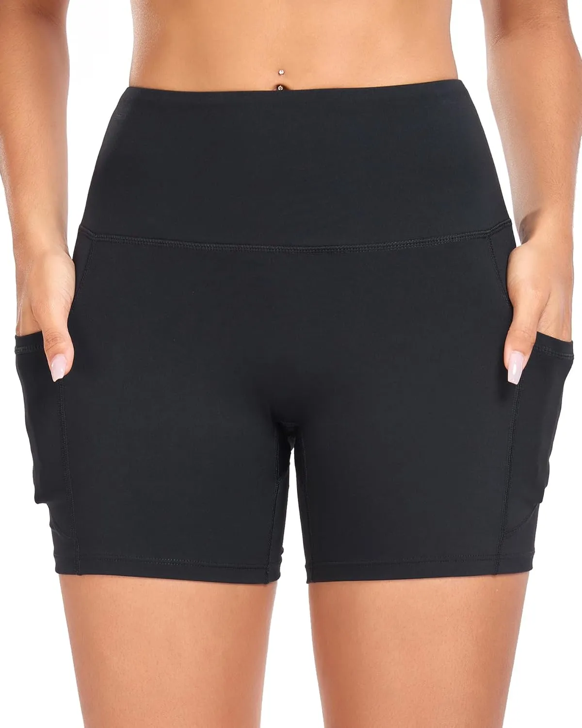 Womens High Waisted Biker Shorts with Pockets for Athletic Yoga Gym Running Workout Summer