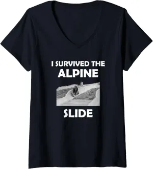 Womens I Survived The Alpine Slide V-Neck T-Shirt