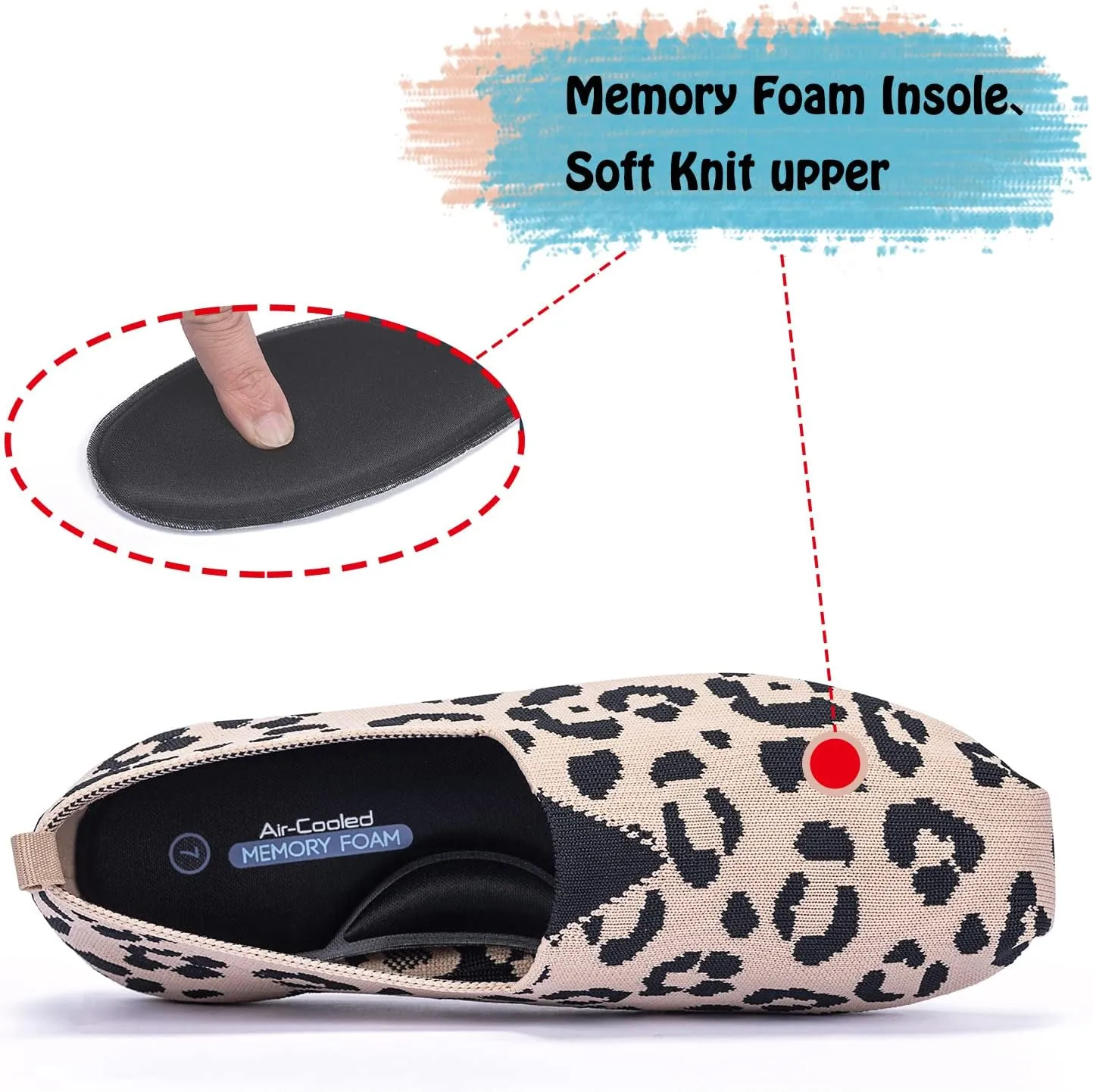 Women's Knit Flat Shoes,Classic Casual Washable Shoes,Comfortable Walking Slip-On Ballerina Square Toe Shoes for Women