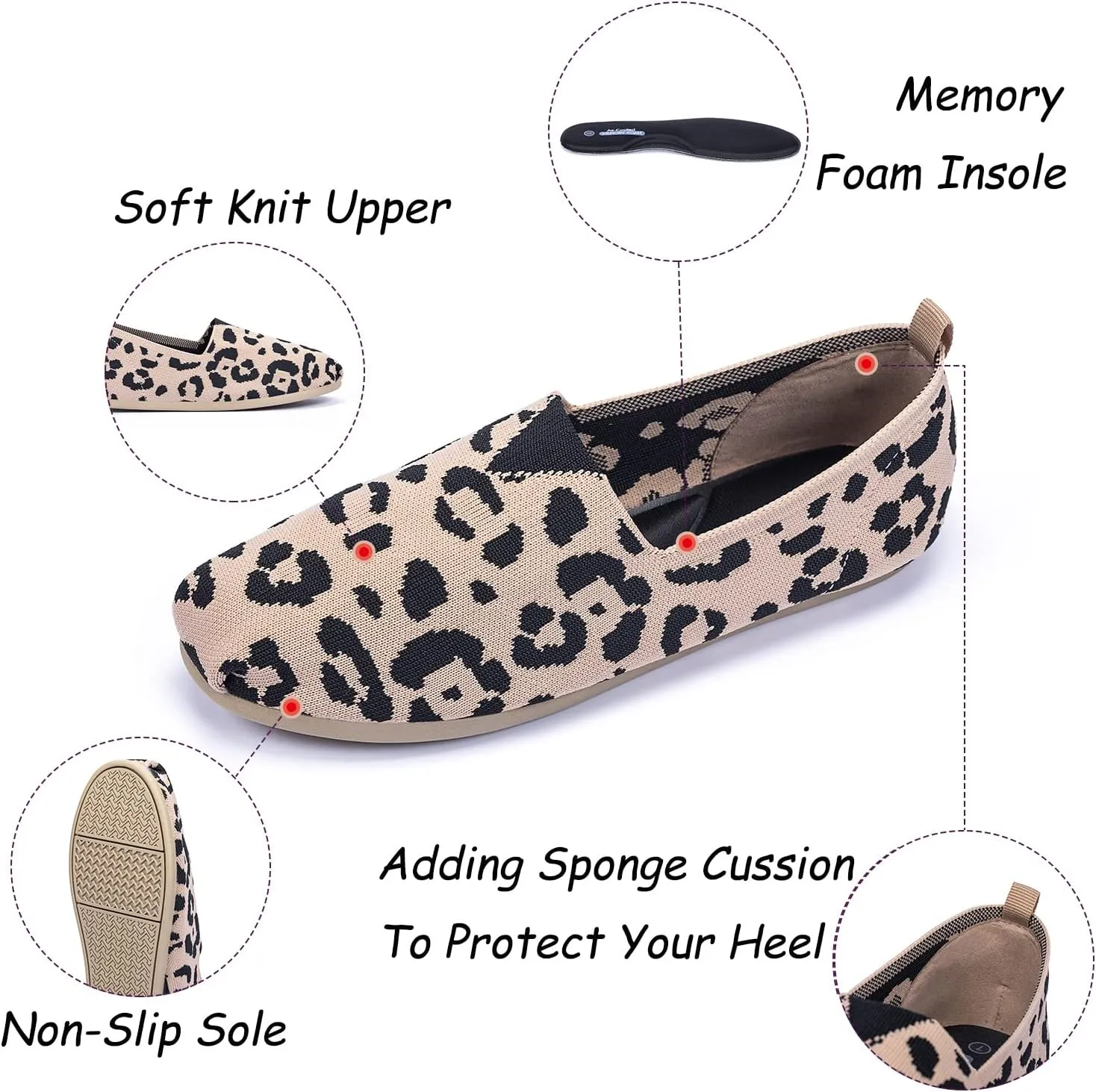 Women's Knit Flat Shoes,Classic Casual Washable Shoes,Comfortable Walking Slip-On Ballerina Square Toe Shoes for Women