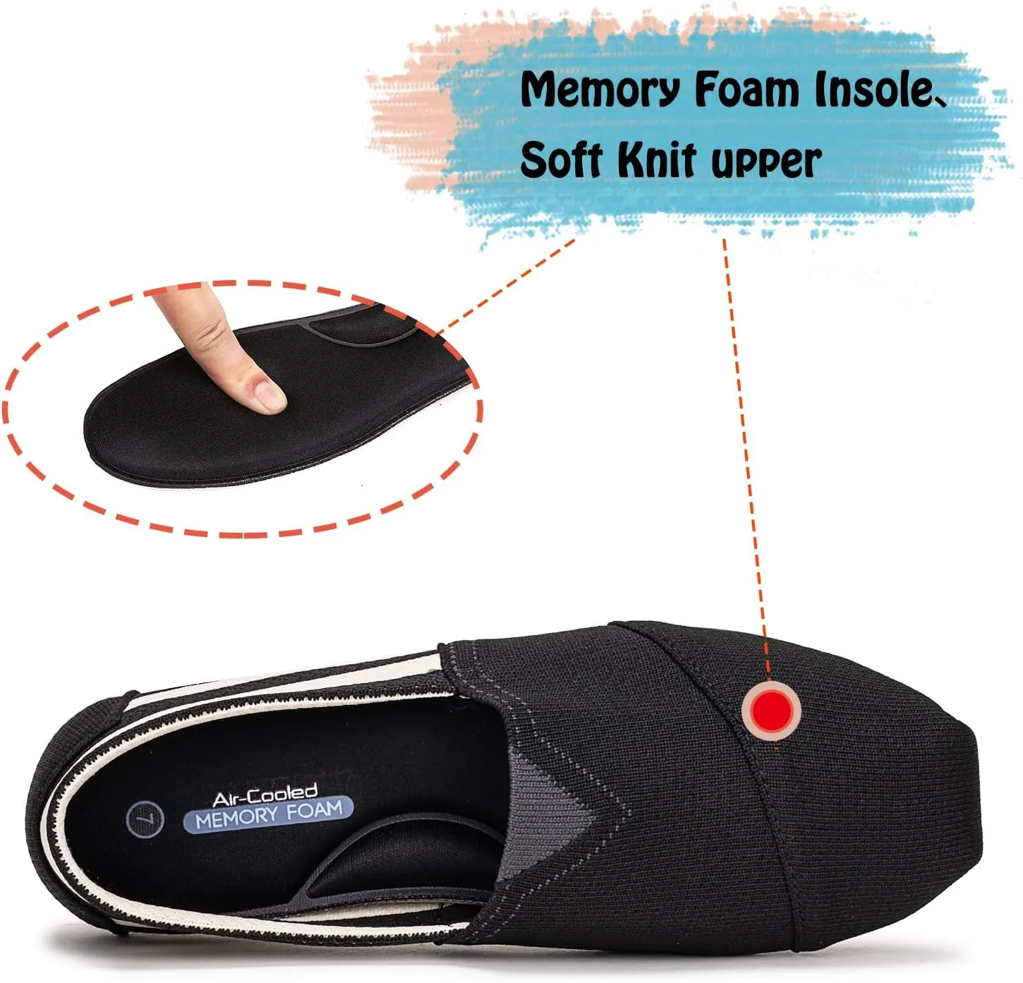 Women's Knit Flat Shoes,Classic Casual Washable Shoes,Comfortable Walking Slip-On Ballerina Square Toe Shoes for Women