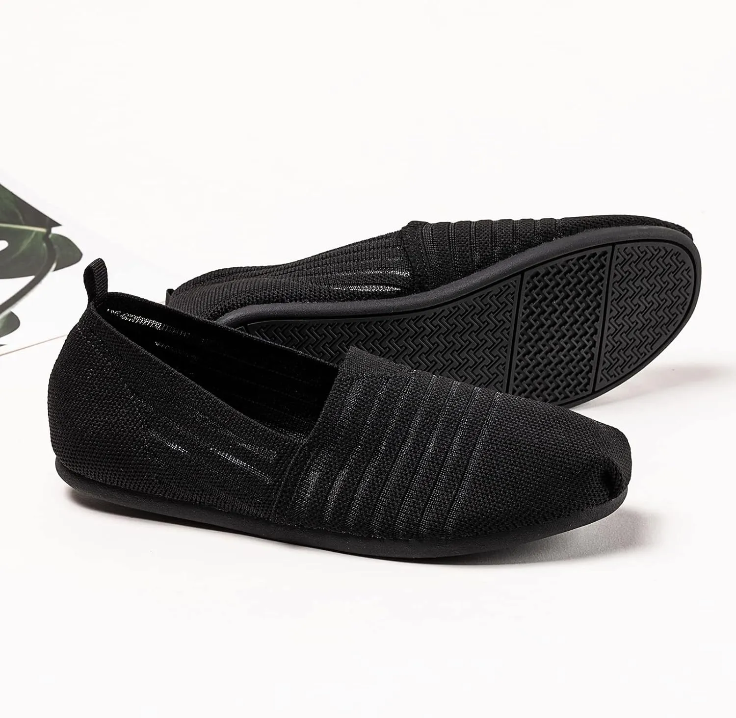 Women's Knit Flat Shoes,Classic Casual Washable Shoes,Comfortable Walking Slip-On Ballerina Square Toe Shoes for Women