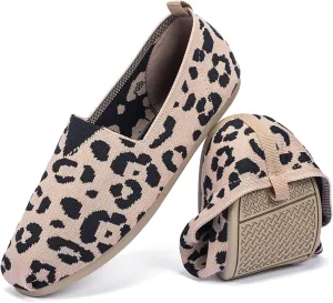 Women's Knit Flat Shoes,Classic Casual Washable Shoes,Comfortable Walking Slip-On Ballerina Square Toe Shoes for Women