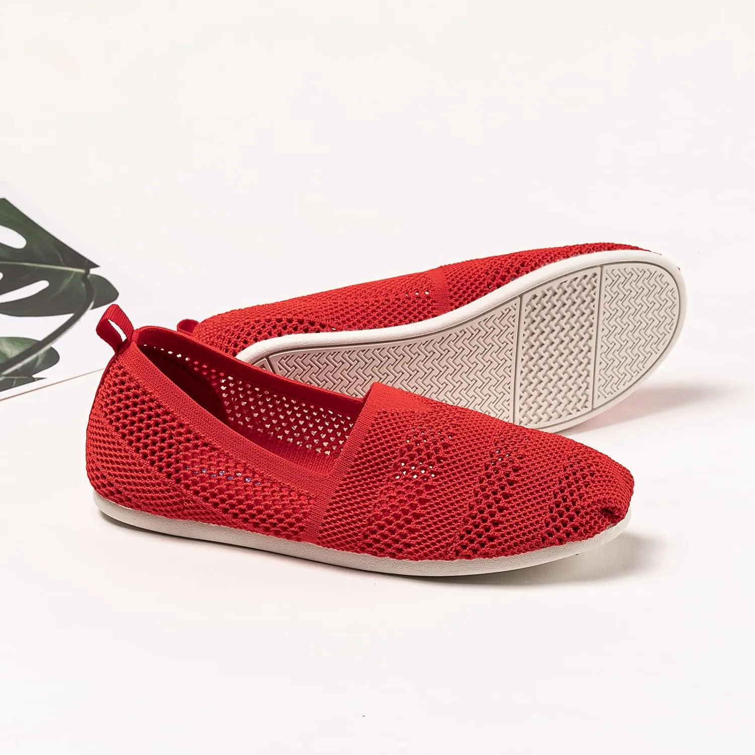 Women's Knit Flat Shoes,Classic Casual Washable Shoes,Comfortable Walking Slip-On Ballerina Square Toe Shoes for Women