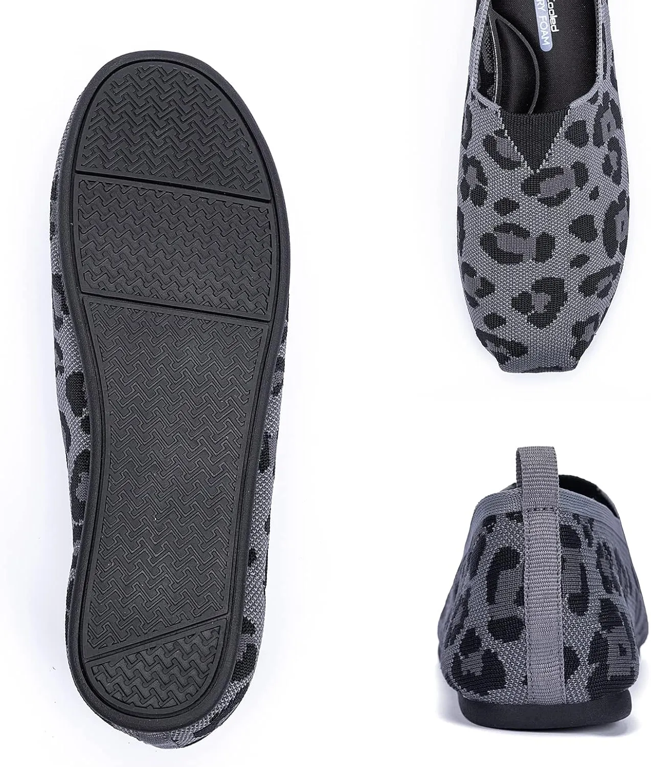 Women's Knit Flat Shoes,Classic Casual Washable Shoes,Comfortable Walking Slip-On Ballerina Square Toe Shoes for Women