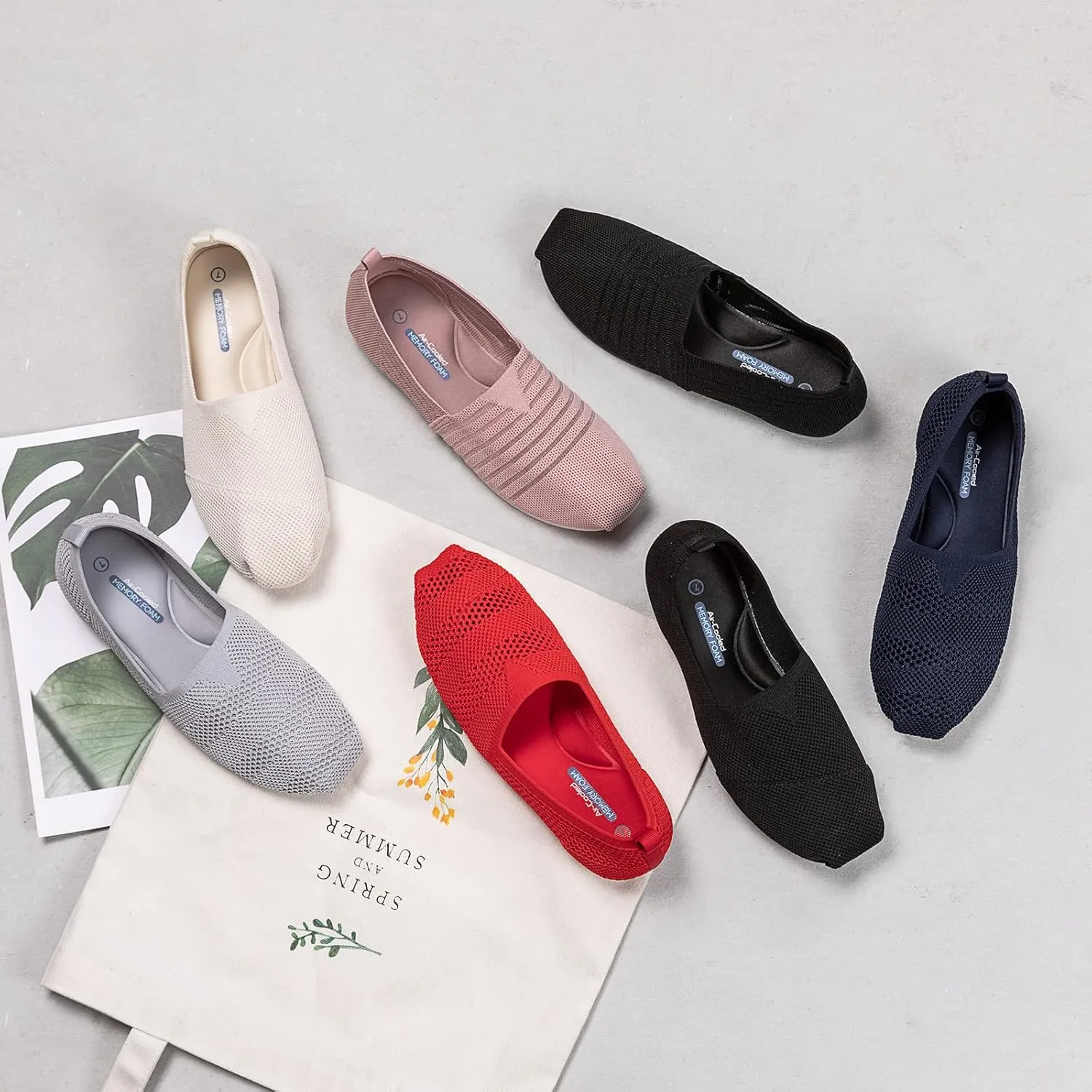 Women's Knit Flat Shoes,Classic Casual Washable Shoes,Comfortable Walking Slip-On Ballerina Square Toe Shoes for Women