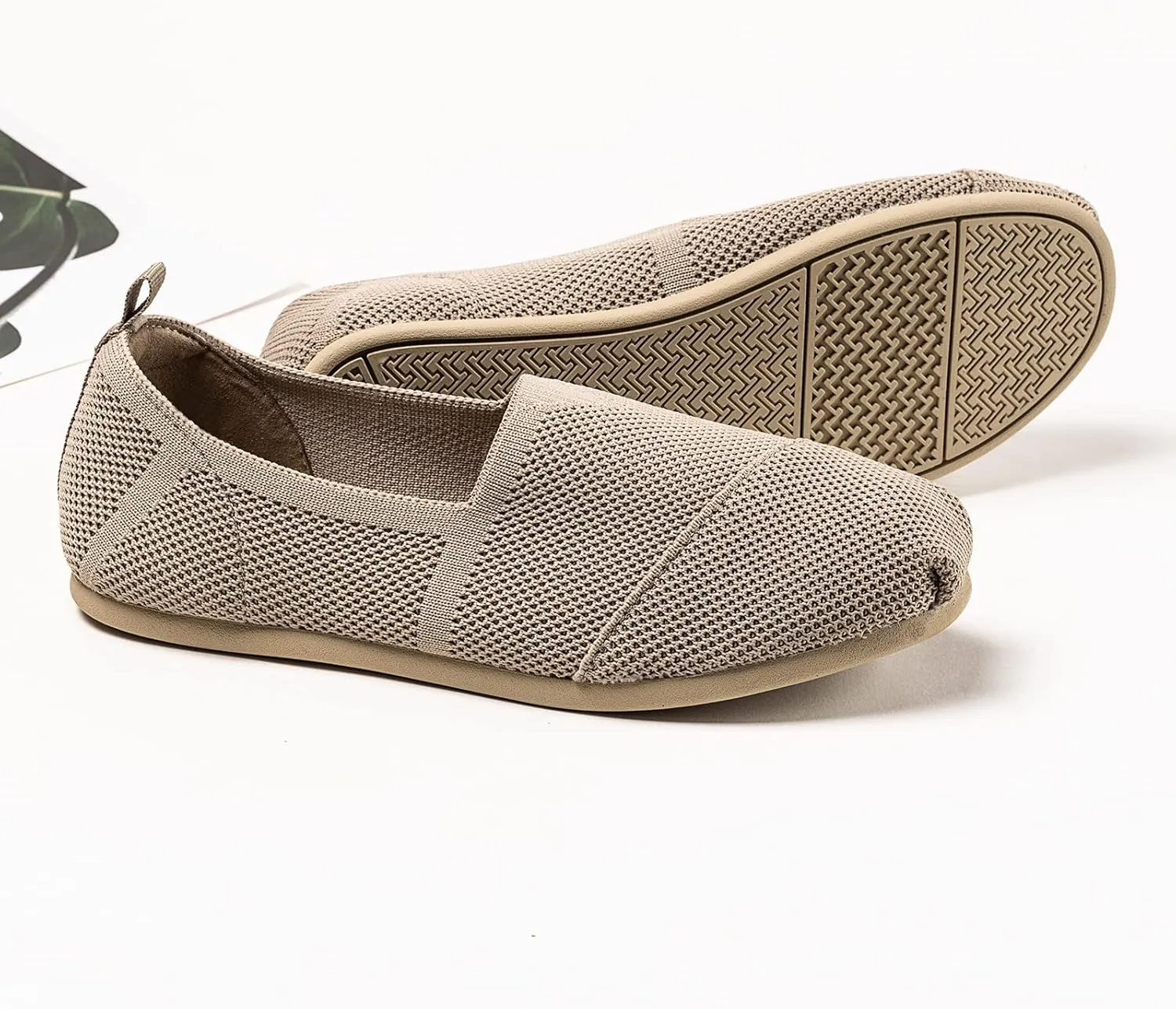 Women's Knit Flat Shoes,Classic Casual Washable Shoes,Comfortable Walking Slip-On Ballerina Square Toe Shoes for Women