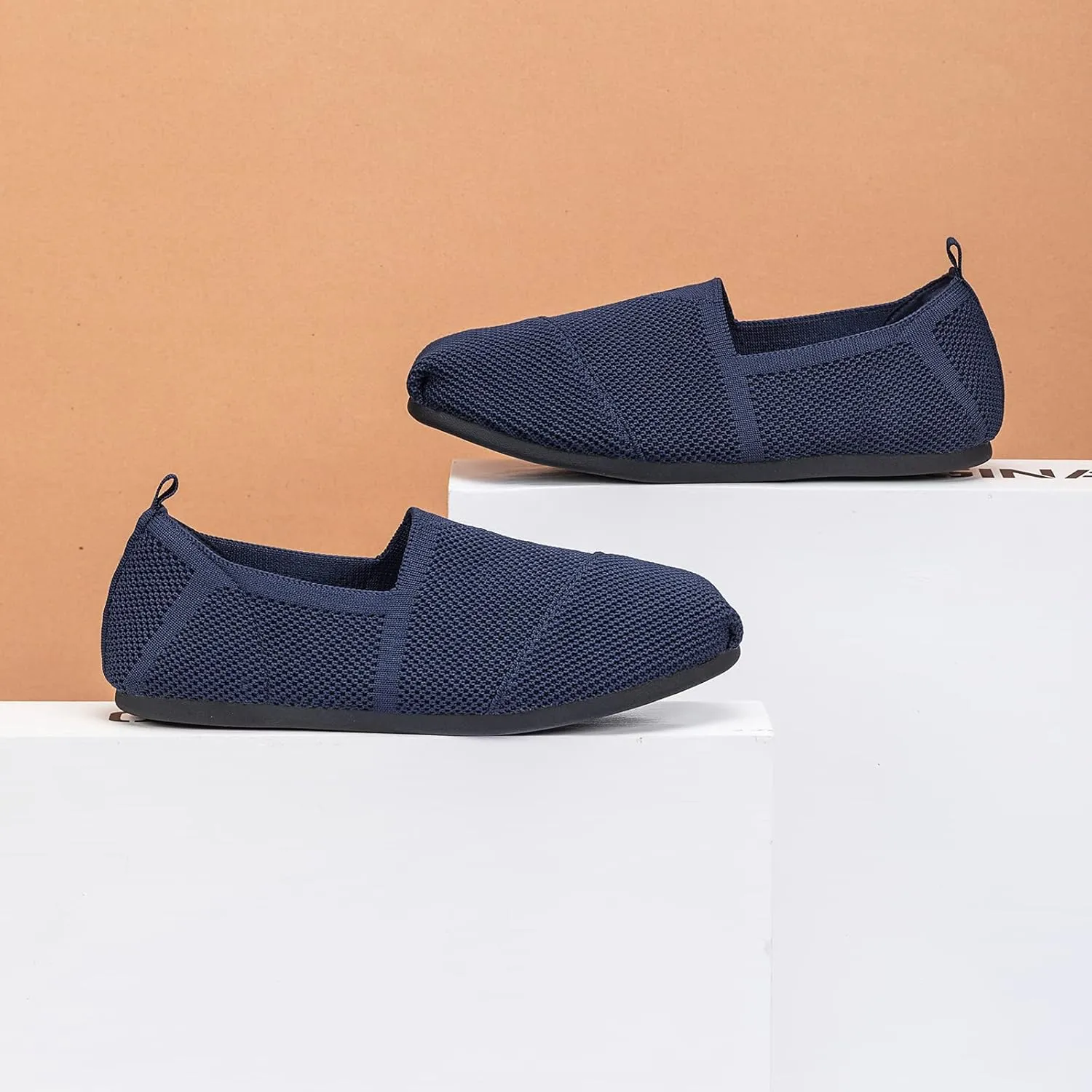 Women's Knit Flat Shoes,Classic Casual Washable Shoes,Comfortable Walking Slip-On Ballerina Square Toe Shoes for Women