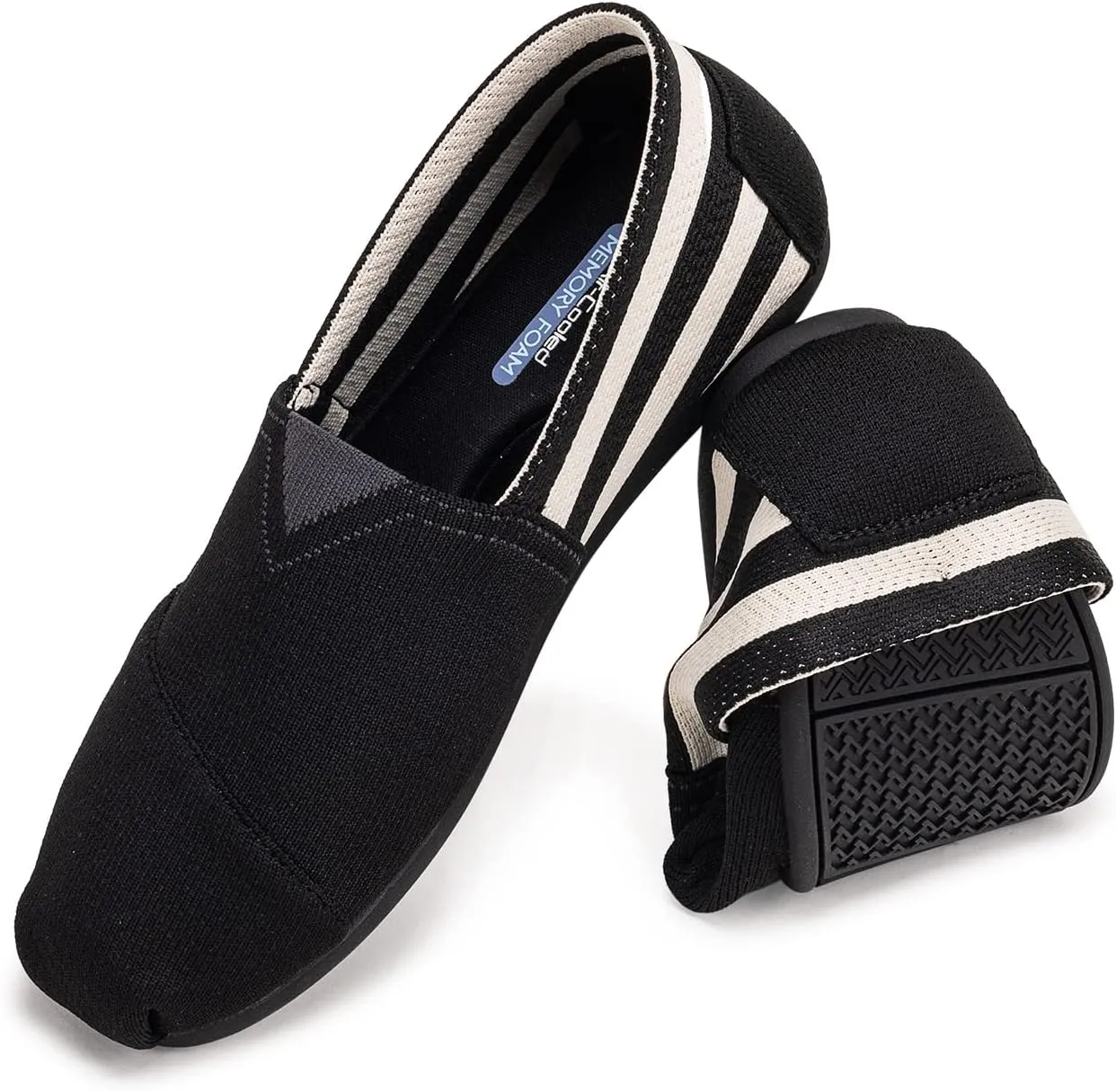 Women's Knit Flat Shoes,Classic Casual Washable Shoes,Comfortable Walking Slip-On Ballerina Square Toe Shoes for Women