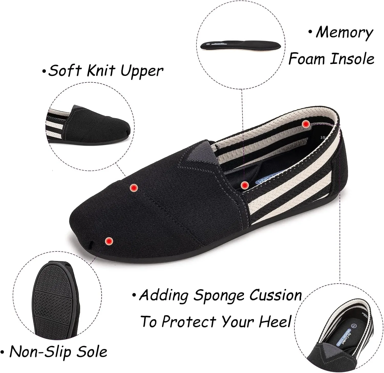 Women's Knit Flat Shoes,Classic Casual Washable Shoes,Comfortable Walking Slip-On Ballerina Square Toe Shoes for Women