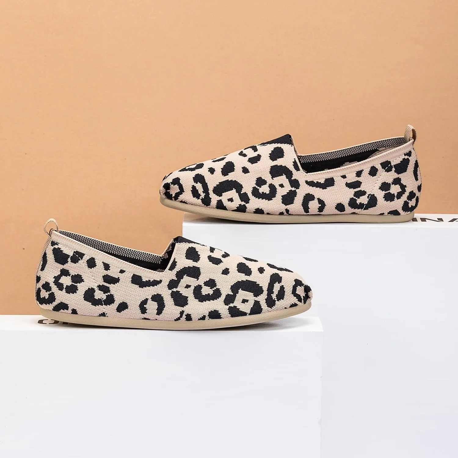 Women's Knit Flat Shoes,Classic Casual Washable Shoes,Comfortable Walking Slip-On Ballerina Square Toe Shoes for Women