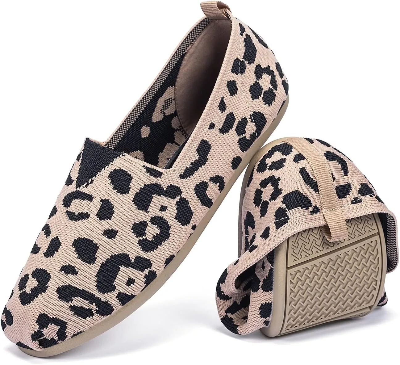 Women's Knit Flat Shoes,Classic Casual Washable Shoes,Comfortable Walking Slip-On Ballerina Square Toe Shoes for Women