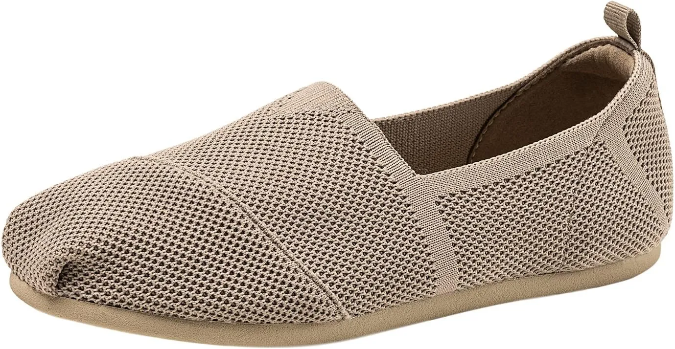 Women's Knit Flat Shoes,Classic Casual Washable Shoes,Comfortable Walking Slip-On Ballerina Square Toe Shoes for Women