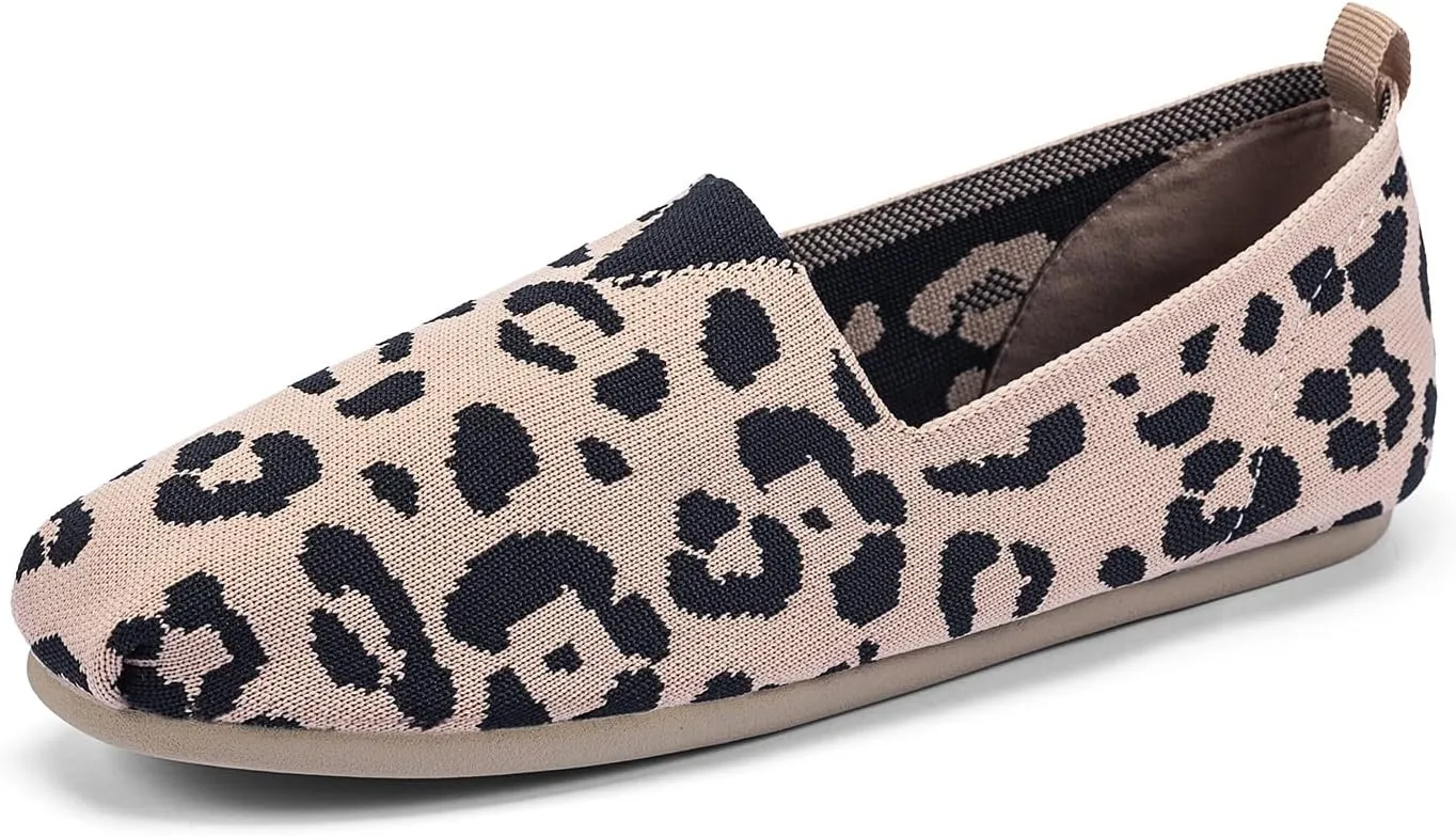 Women's Knit Flat Shoes,Classic Casual Washable Shoes,Comfortable Walking Slip-On Ballerina Square Toe Shoes for Women