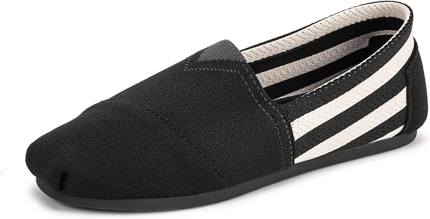 Women's Knit Flat Shoes,Classic Casual Washable Shoes,Comfortable Walking Slip-On Ballerina Square Toe Shoes for Women