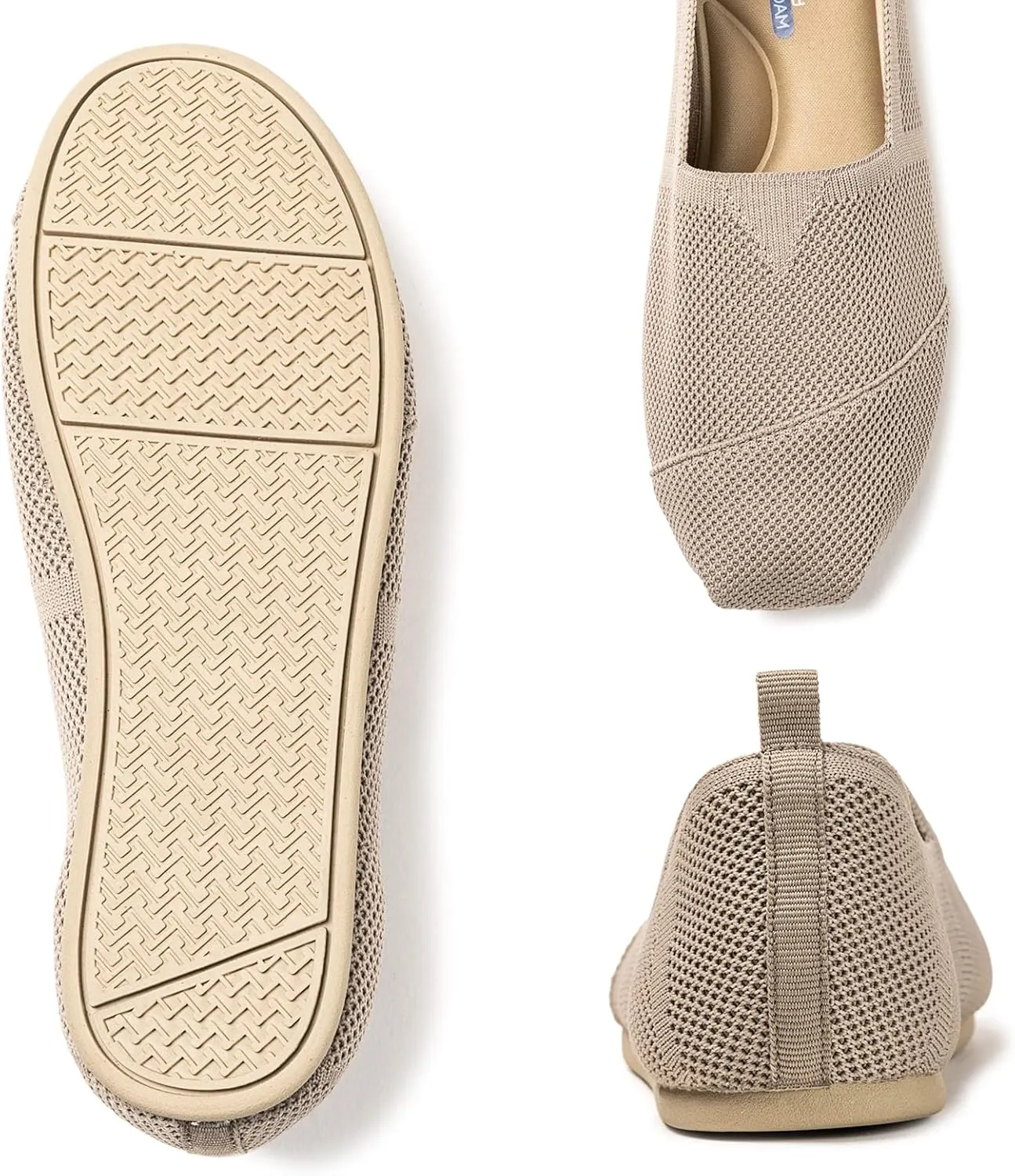 Women's Knit Flat Shoes,Classic Casual Washable Shoes,Comfortable Walking Slip-On Ballerina Square Toe Shoes for Women