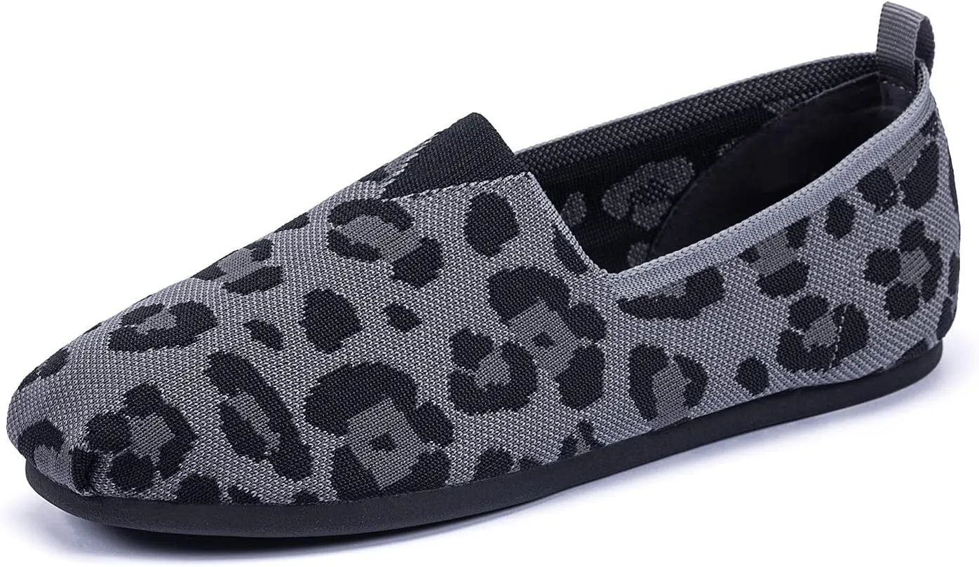 Women's Knit Flat Shoes,Classic Casual Washable Shoes,Comfortable Walking Slip-On Ballerina Square Toe Shoes for Women