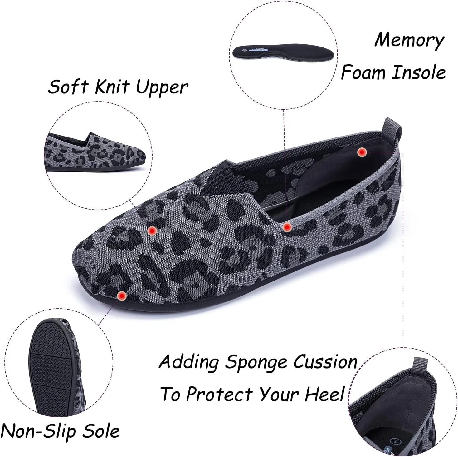 Women's Knit Flat Shoes,Classic Casual Washable Shoes,Comfortable Walking Slip-On Ballerina Square Toe Shoes for Women