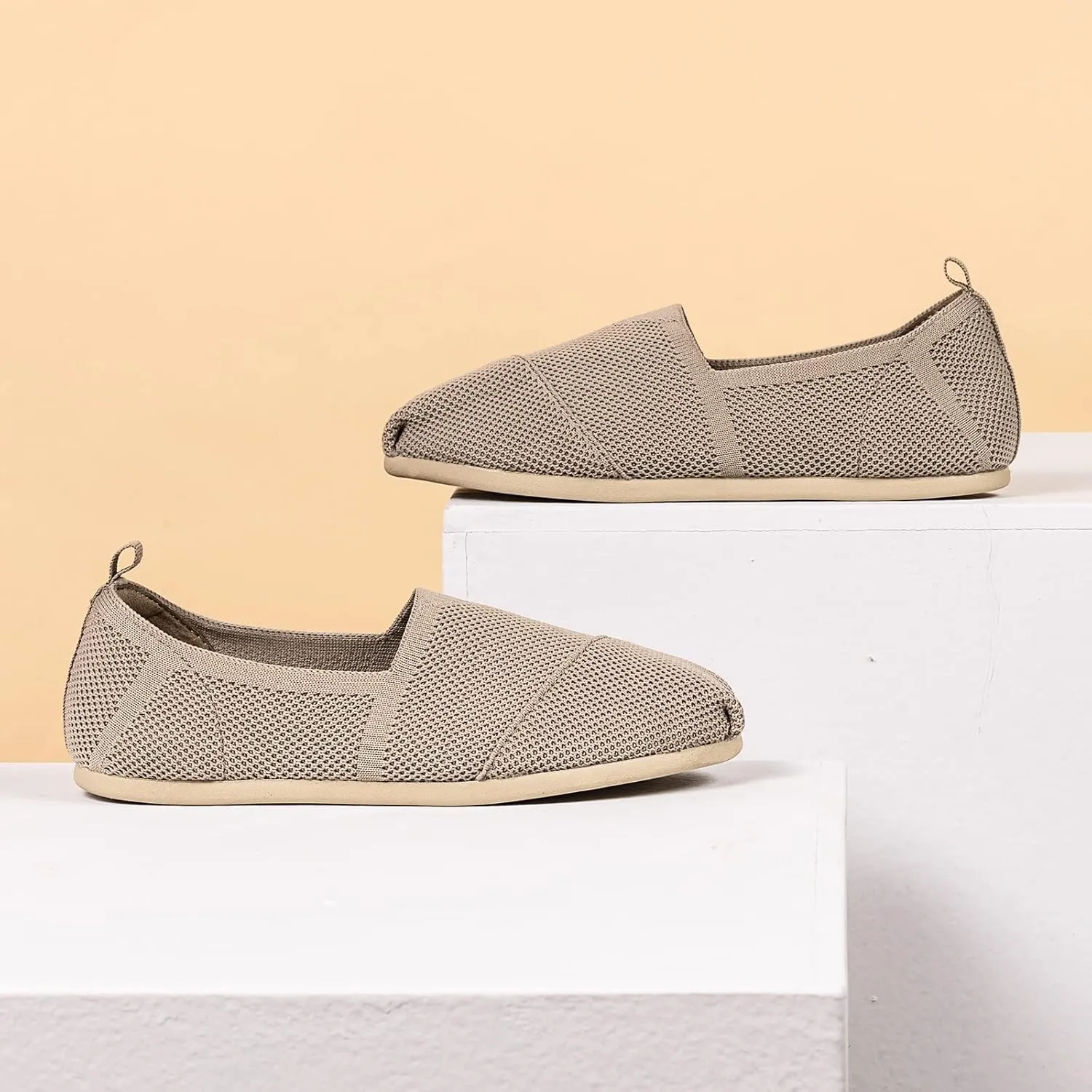 Women's Knit Flat Shoes,Classic Casual Washable Shoes,Comfortable Walking Slip-On Ballerina Square Toe Shoes for Women