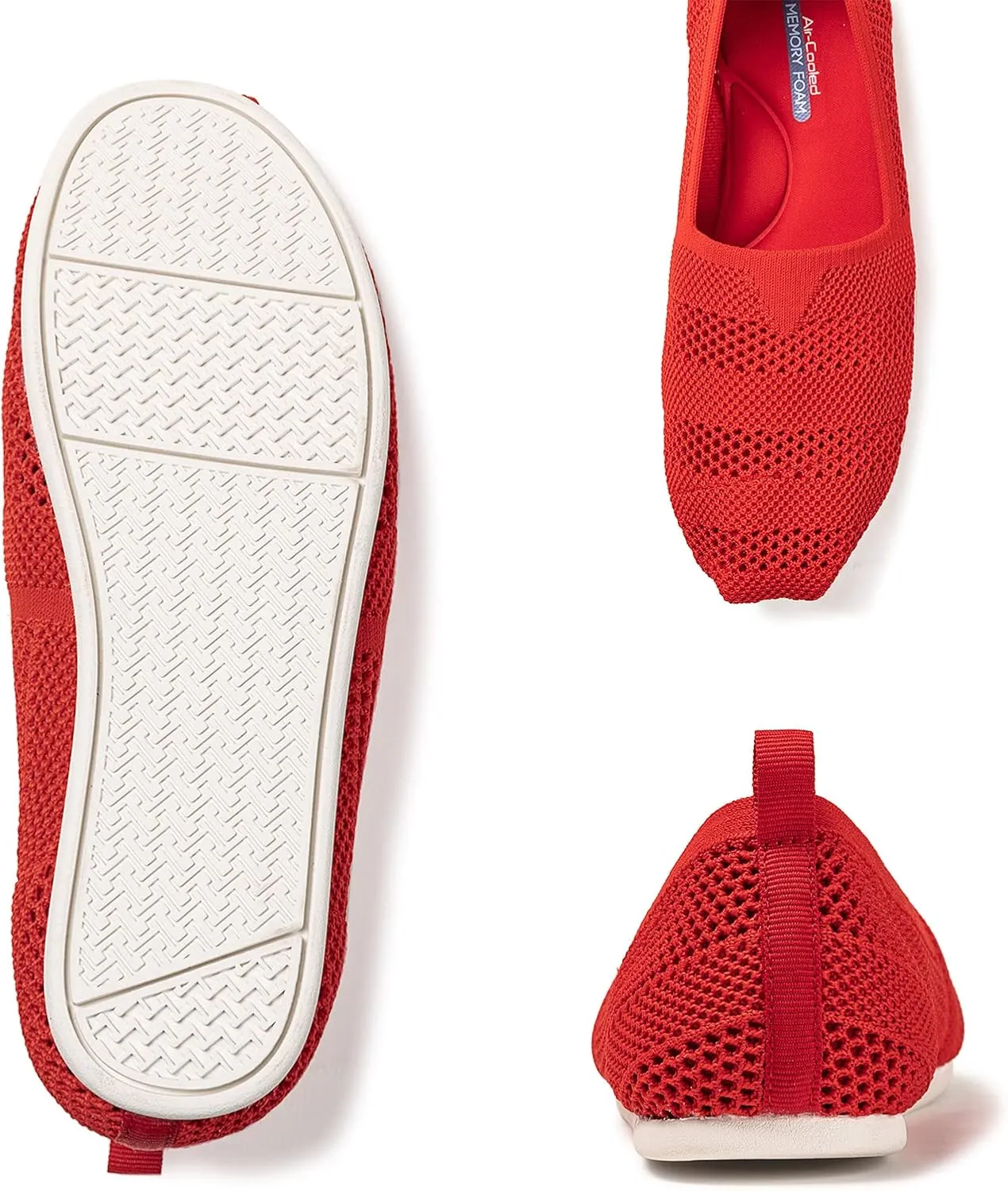 Women's Knit Flat Shoes,Classic Casual Washable Shoes,Comfortable Walking Slip-On Ballerina Square Toe Shoes for Women