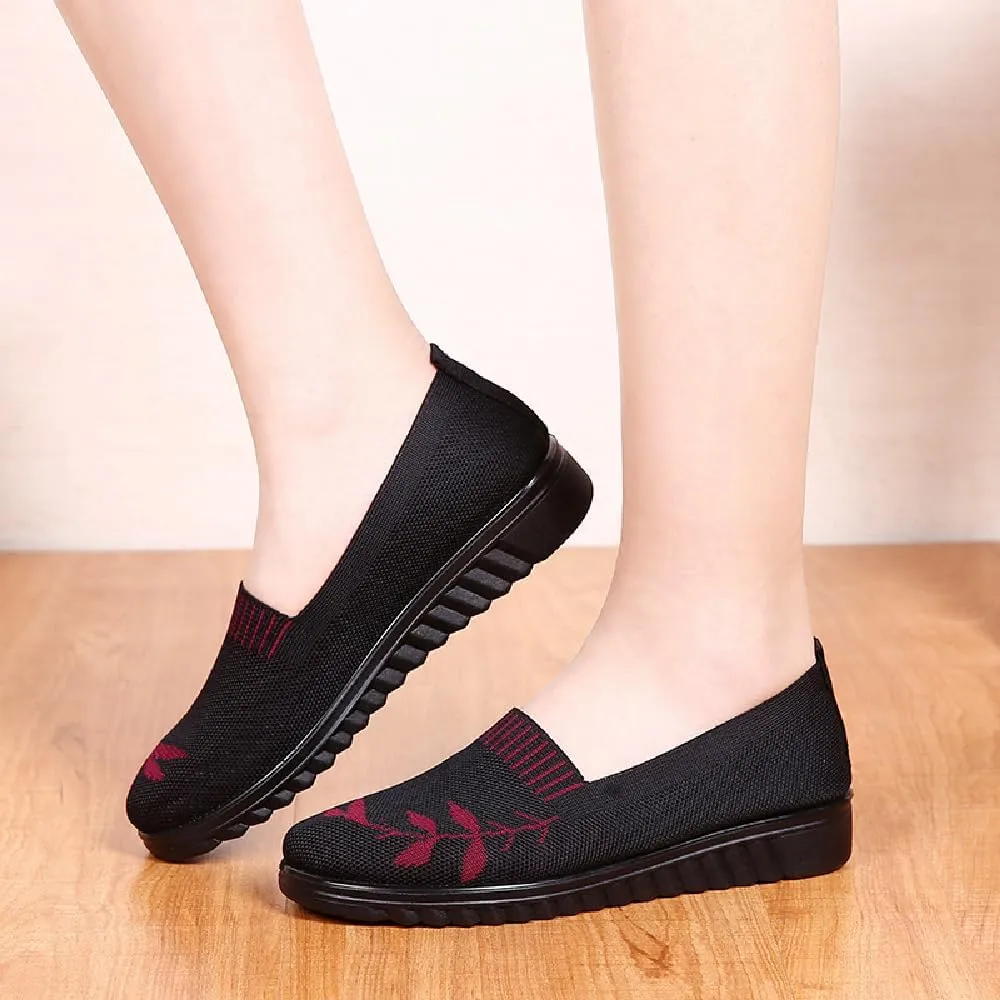 Women's Knitted Flat Shoes Breathable Mesh Loafers Anti Slip Driving Shoes Lightweight Comfortable Walking Shoes