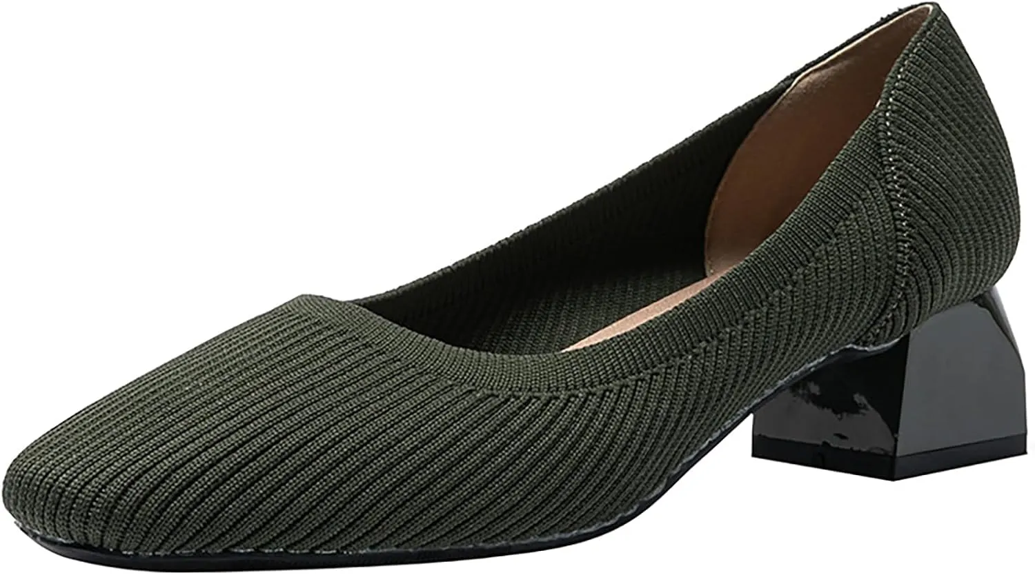 Women's Knitted Square Toe Chunky Heel Pumps,Classic Woven Low Heel Closed Toe Anti-Slip Comfortable Slip On Wedding Party Office Casual Dress Shoes
