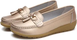 Women's Leather Breathable Moccasins Shoes, Non Slip Soft Outdoor Comfortable Casual Flat Shoe, Platform Loafers