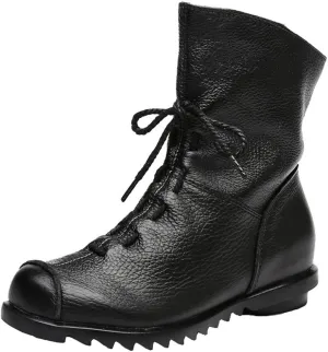 Women's Leather Casual Soft Flat Boots
