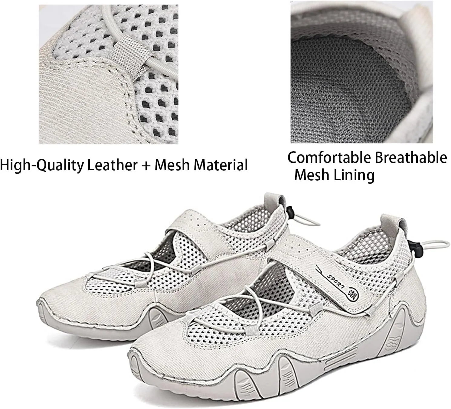 Women's Leather Outdoor Mesh Breathable Trail Shoes Outdoor Casual Low Top Non Slip Lightweight Mesh Sneakers for Hiking & Walking