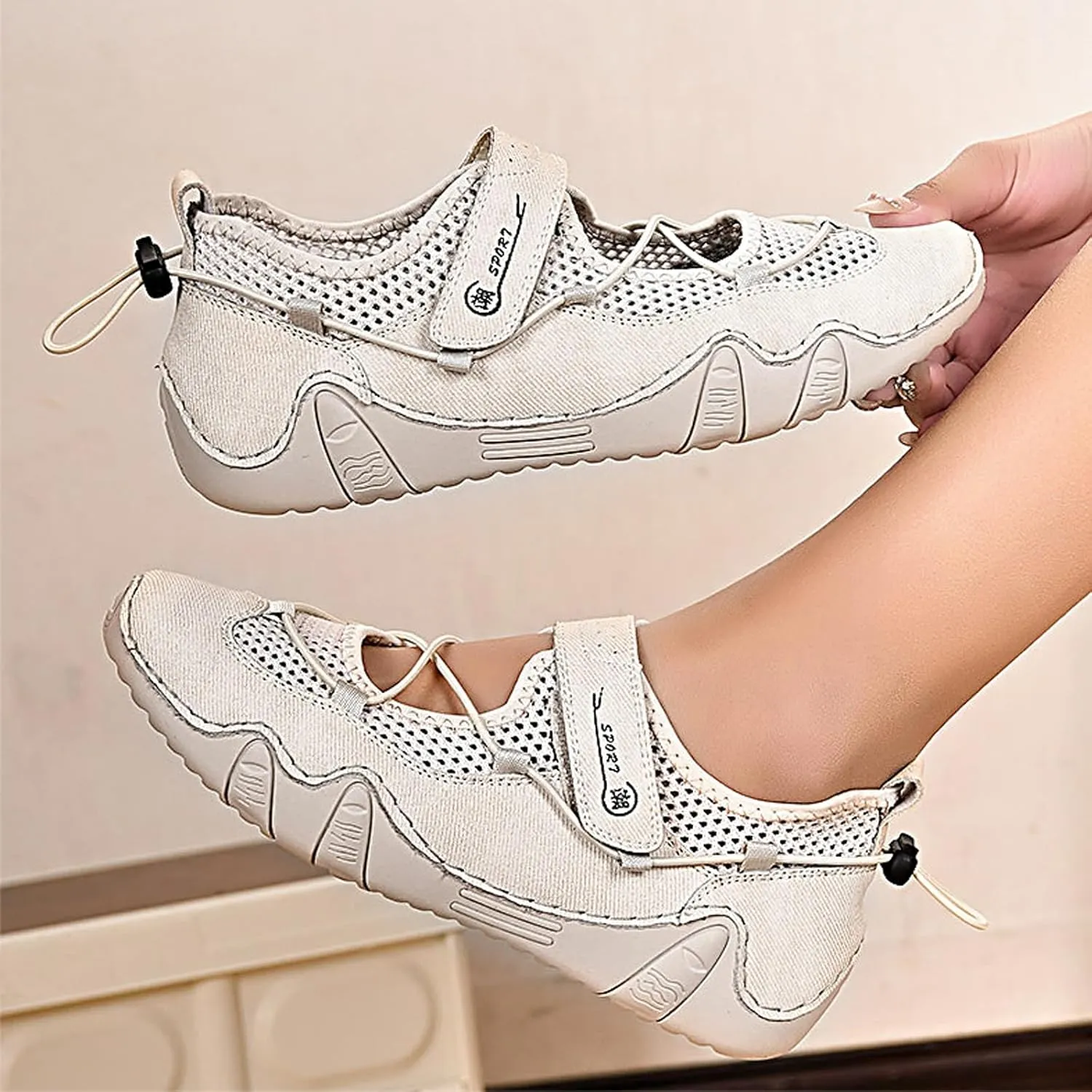 Women's Leather Outdoor Mesh Breathable Trail Shoes Outdoor Casual Low Top Non Slip Lightweight Mesh Sneakers for Hiking & Walking