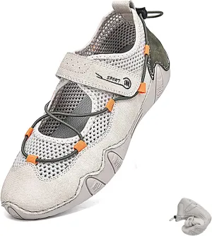Women's Leather Outdoor Mesh Breathable Trail Shoes Outdoor Casual Low Top Non Slip Lightweight Mesh Sneakers for Hiking & Walking