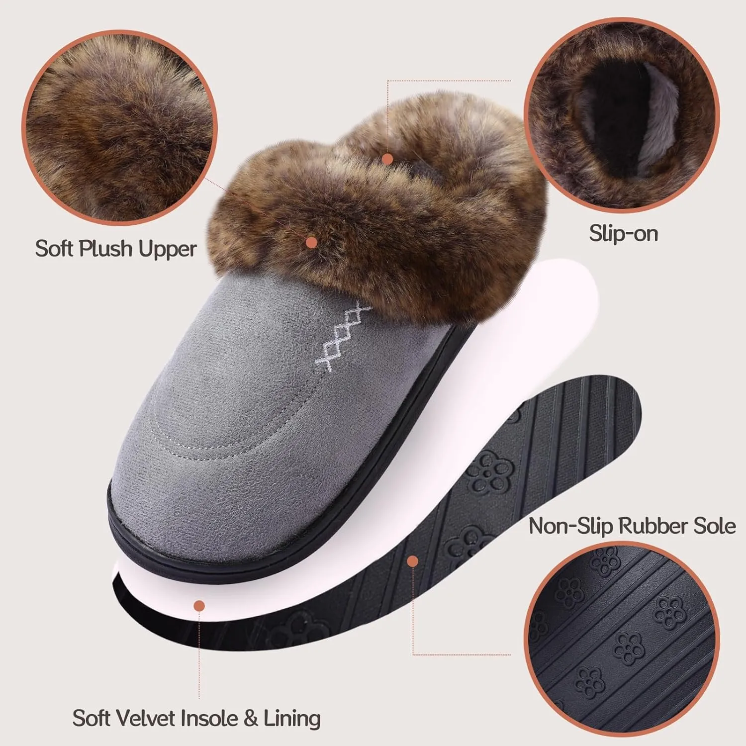 Women's Moccasin Slip-on Slippers Soft Microsuede Clog Comfy Non-slip Memory Foam Indoor Outdoor House Shoes with Fuzzy Collar