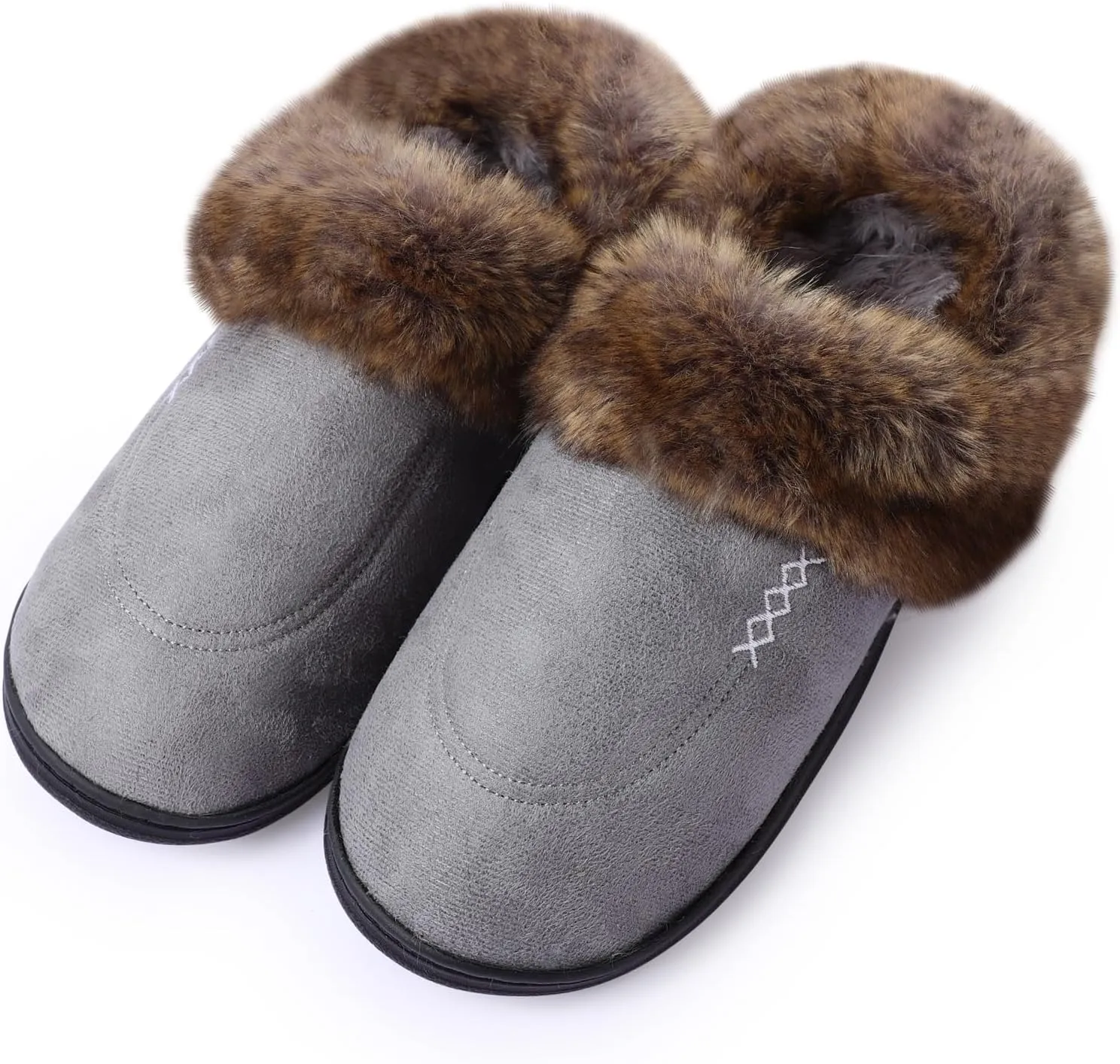 Women's Moccasin Slip-on Slippers Soft Microsuede Clog Comfy Non-slip Memory Foam Indoor Outdoor House Shoes with Fuzzy Collar