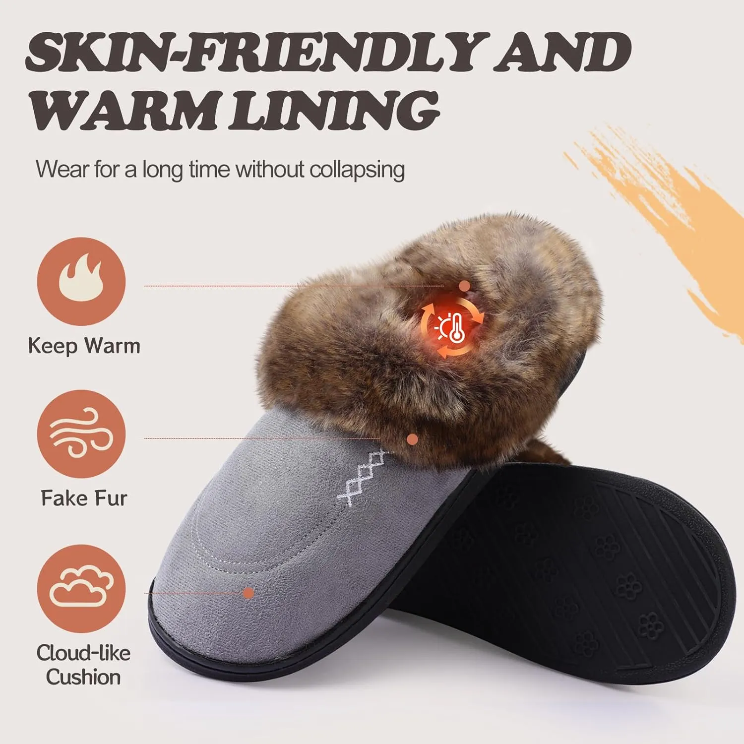 Women's Moccasin Slip-on Slippers Soft Microsuede Clog Comfy Non-slip Memory Foam Indoor Outdoor House Shoes with Fuzzy Collar