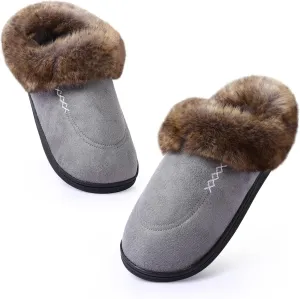 Women's Moccasin Slip-on Slippers Soft Microsuede Clog Comfy Non-slip Memory Foam Indoor Outdoor House Shoes with Fuzzy Collar