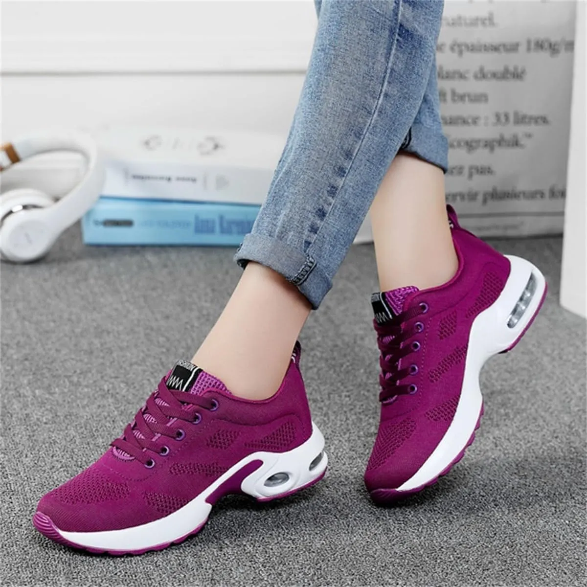 Womens Orthopedic Sneakers,Breathable Knit Mesh Casual Air Cushion Shoes,Platform Non Slip Running Shoes with Arch Support