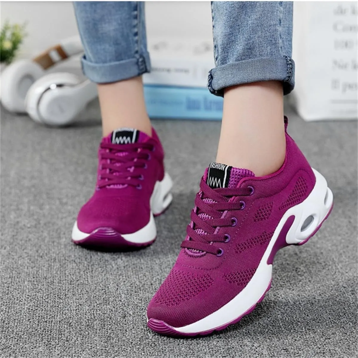 Womens Orthopedic Sneakers,Breathable Knit Mesh Casual Air Cushion Shoes,Platform Non Slip Running Shoes with Arch Support