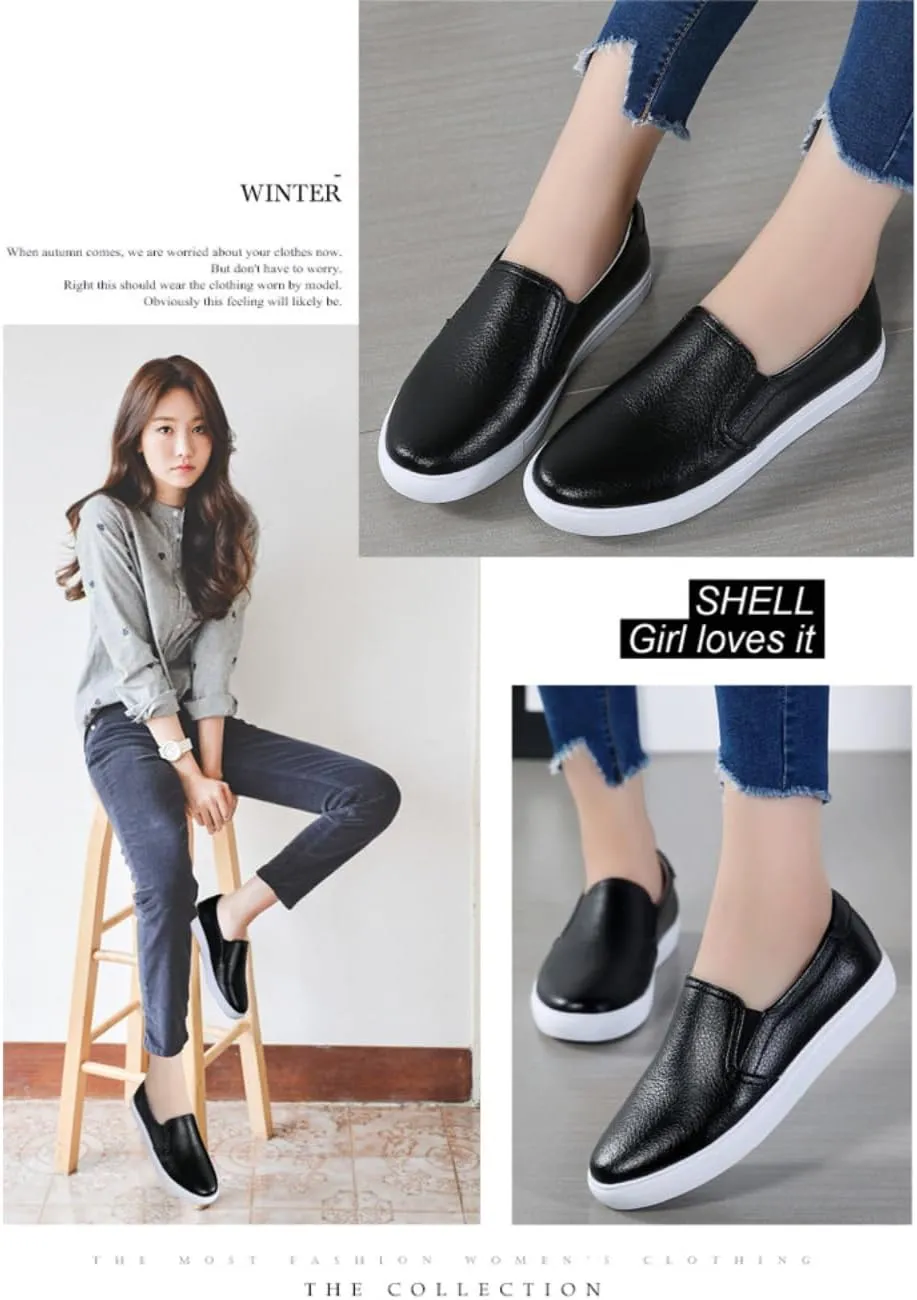 Womens Round Toe Wide Shoes Breathable Lightweight Loafers for Elderly Women Walking Nurse Work Flat Slip-On Shoes