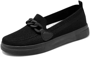 Womens Round Toe Wide Shoes Breathable Lightweight Loafers for Elderly Women Walking Nurse Work Flat Slip-On Shoes